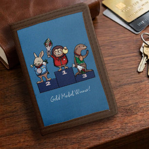 Woodland Animals Gold Medal Winner Gift Podium Art Trifold Wallet