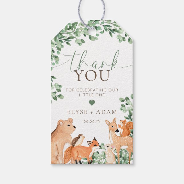 Woodland Animals Green Baby Shower Favor Tag (Front)