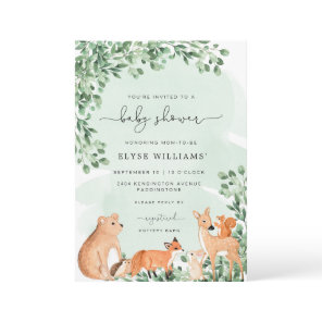 Woodland Animals Green Baby Shower Invitation