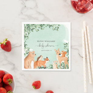 Woodland Animals Green Baby Shower Paper Napkin