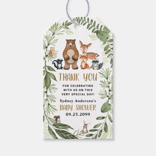 Woodland Animals Green Baby Shower Thank You Favor Gift Tags