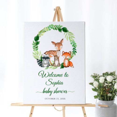 Woodland Animals  Green Baby Shower Welcome Sign