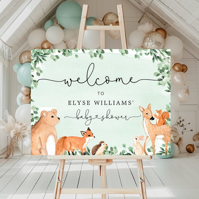 Woodland Animals Green Baby Shower Welcome Sign (Creator Uploaded)