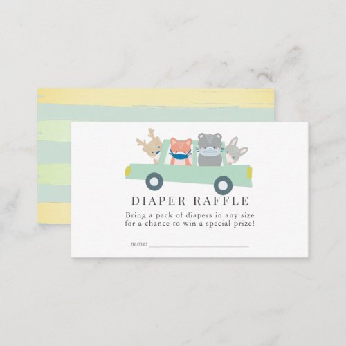 Woodland Animals Green Car Diaper Raffle Ticket Enclosure Card