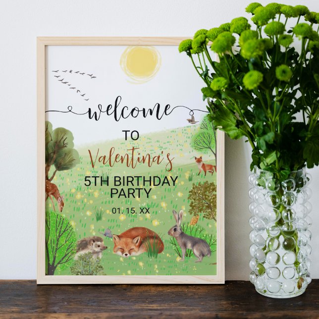 Woodland Animals Green Meadow Script Welcome Sign (Creator Uploaded)