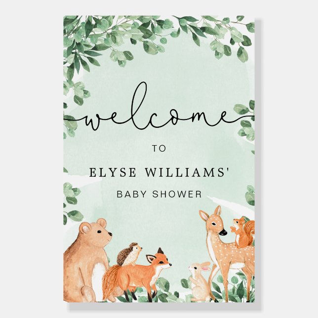 Woodland Animals Green Welcome Foam Board Sign (Front)