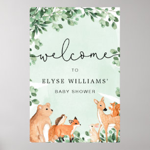 Woodland Animals Green Welcome Sign Poster