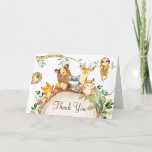 Woodland Animals Greenery 1st Birthday Baby Shower Letterpress Thank You Card