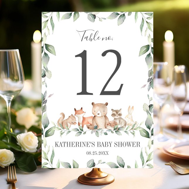 Woodland Animals Greenery 5"x7" Table Number Cards (Creator Uploaded)
