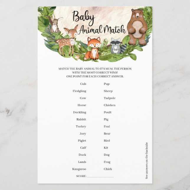 Woodland animals greenery Baby Animal Match  (Front)
