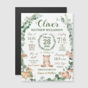 Woodland Animals Greenery Baby Birth Print Stats