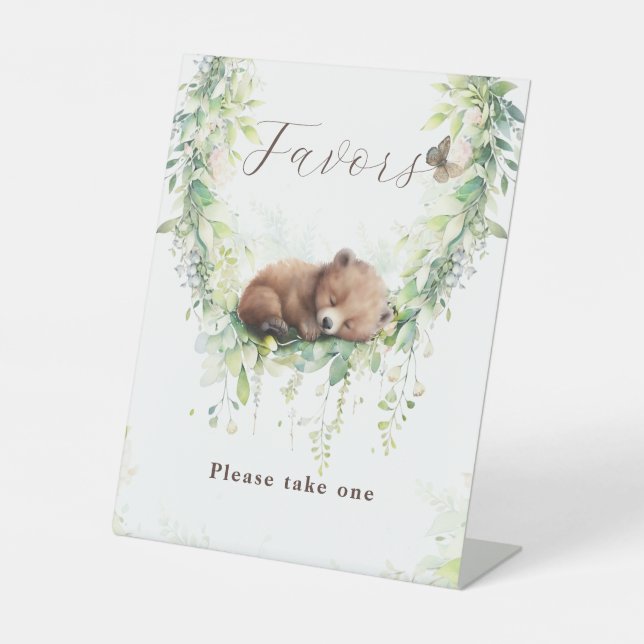 Woodland Animals Greenery Baby Boy Shower Favors Pedestal Sign (Front)