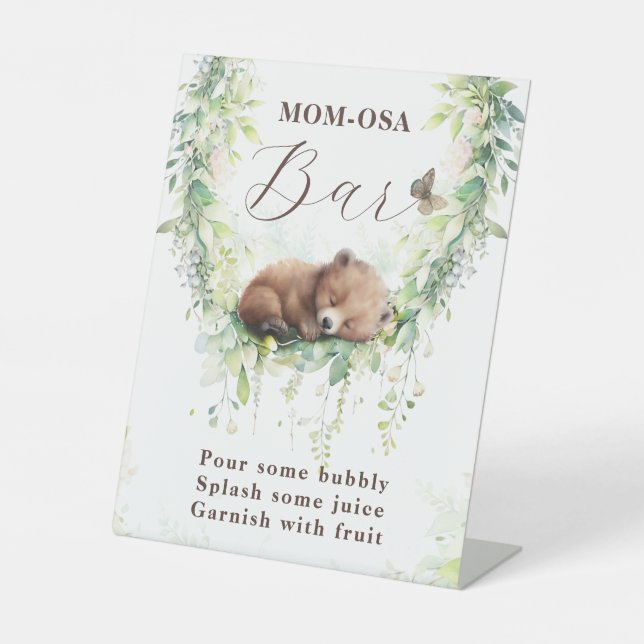 Woodland Animals Greenery Baby Boy Shower Mom-osa Pedestal Sign (Front)