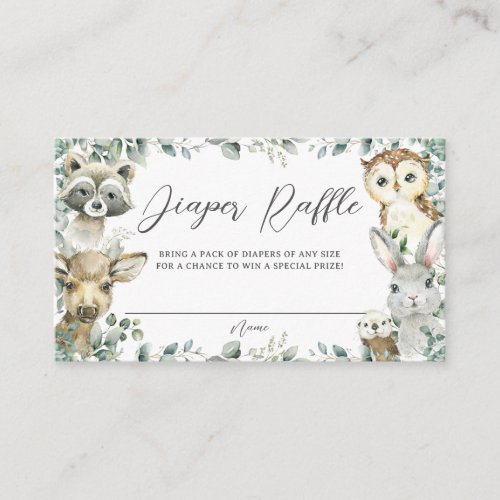 Woodland Animals Greenery Baby Diaper Raffle  Enclosure Card