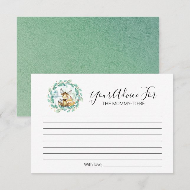 Woodland Animals Greenery Baby Shower Advice Invitation (Front/Back)