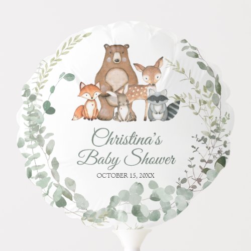 Woodland Animals Greenery Baby Shower Balloon