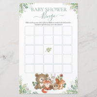 Woodland Animals Greenery Baby Shower Bingo Game