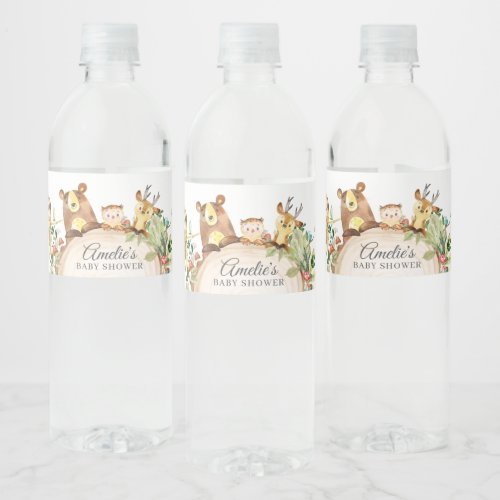 Woodland Animals Greenery Baby Shower Birthday Water Bottle Label