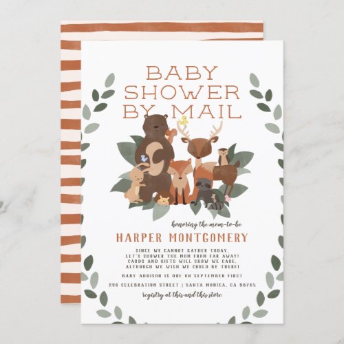 Woodland Animals  Greenery Baby Shower By Mail Invitation
