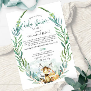 Woodland Animals Greenery Baby Shower By Mail Invitation