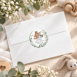 Woodland Animals Greenery Baby Shower Classic Round Sticker
