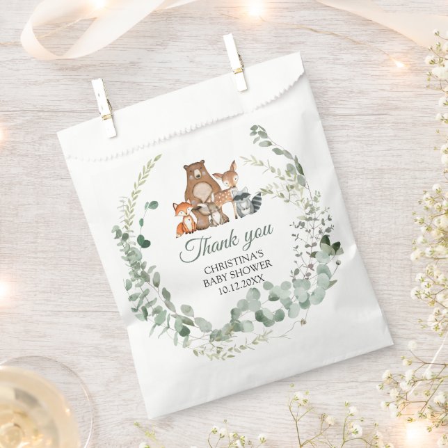 Woodland Animals Greenery Baby Shower Favor Bag (Clipped)