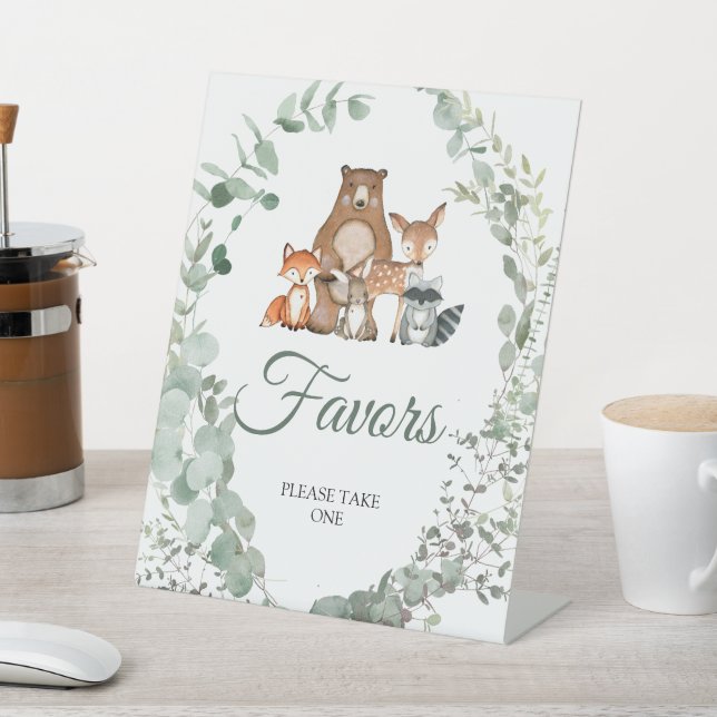Woodland Animals Greenery Baby Shower Favors Sign (In SItu)