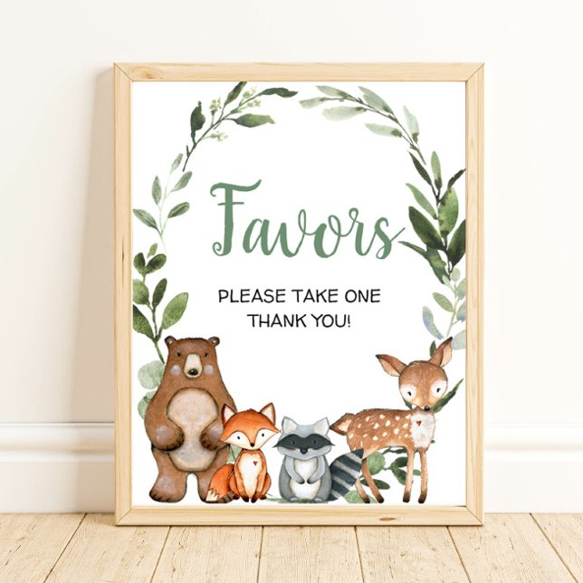 Woodland animals greenery baby shower favors sign (Creator Uploaded)