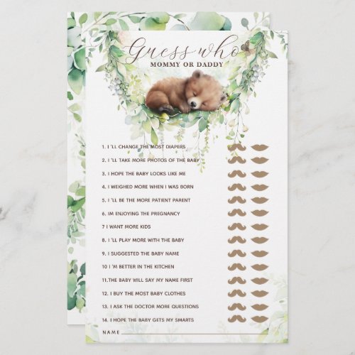 Woodland Animals Greenery Baby Shower Guess Game