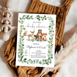 Woodland Animals Greenery Baby Shower Invitation