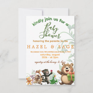 Woodland Animals & Greenery Baby Shower Invitation