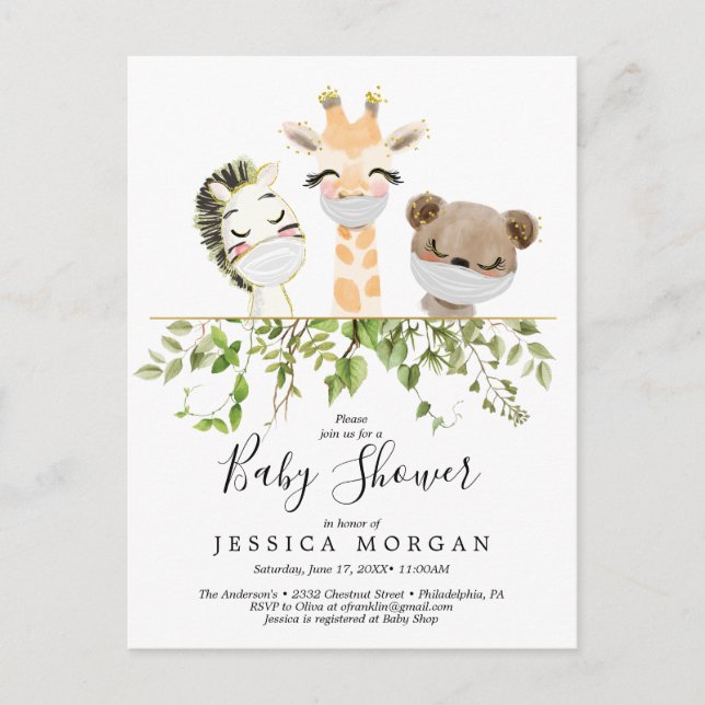 Woodland Animals Greenery Baby Shower Invitation Postcard (Front)