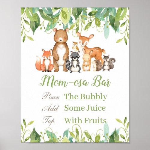 Woodland Animals Greenery Baby Shower Momosa Bar Poster