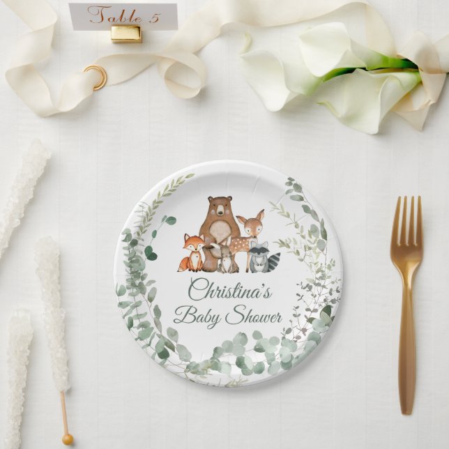 Woodland Animals Greenery Baby Shower Paper Plates (Wedding)