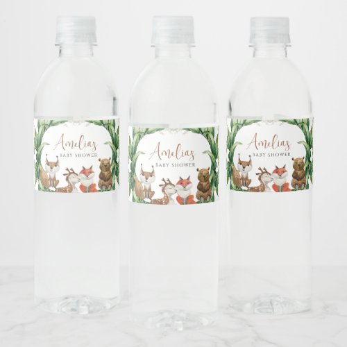 Woodland Animals greenery Baby Shower Party  Water Bottle Label