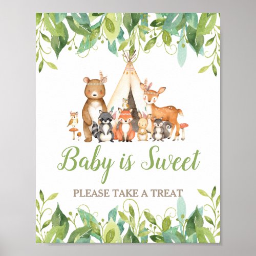 Woodland Animals Greenery Baby Shower Sweet Treat Poster