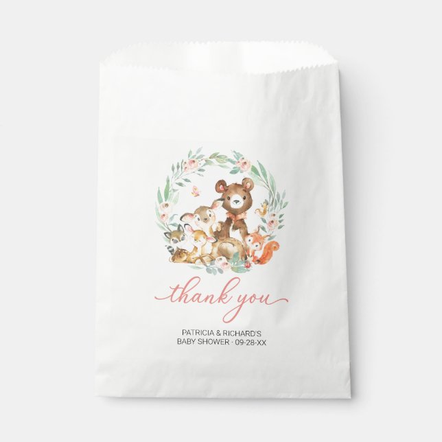Woodland Animals Greenery Baby Shower Thank You Favor Bag (Front)