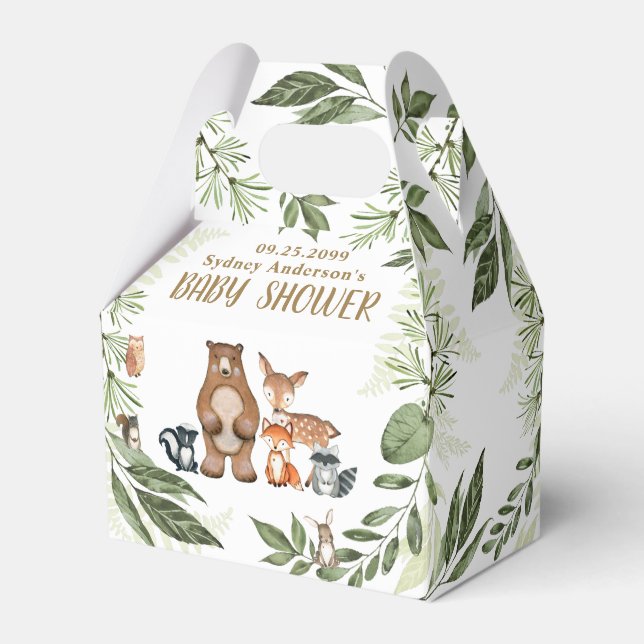 Woodland Animals Greenery Baby Shower Thank You Favor Boxes (Front Side)