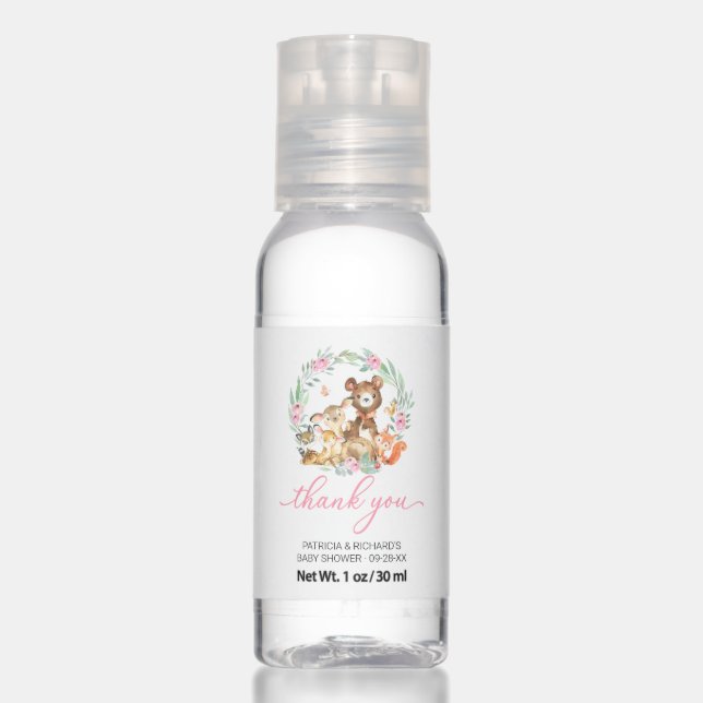 Woodland Animals Greenery Baby Shower Thank You Hand Sanitizer (Front)