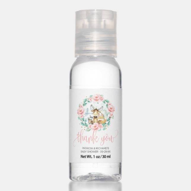 Woodland Animals Greenery Baby Shower Thank You Hand Sanitizer (Front)