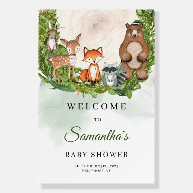 Woodland animals greenery baby shower welcome  foam board (Front)