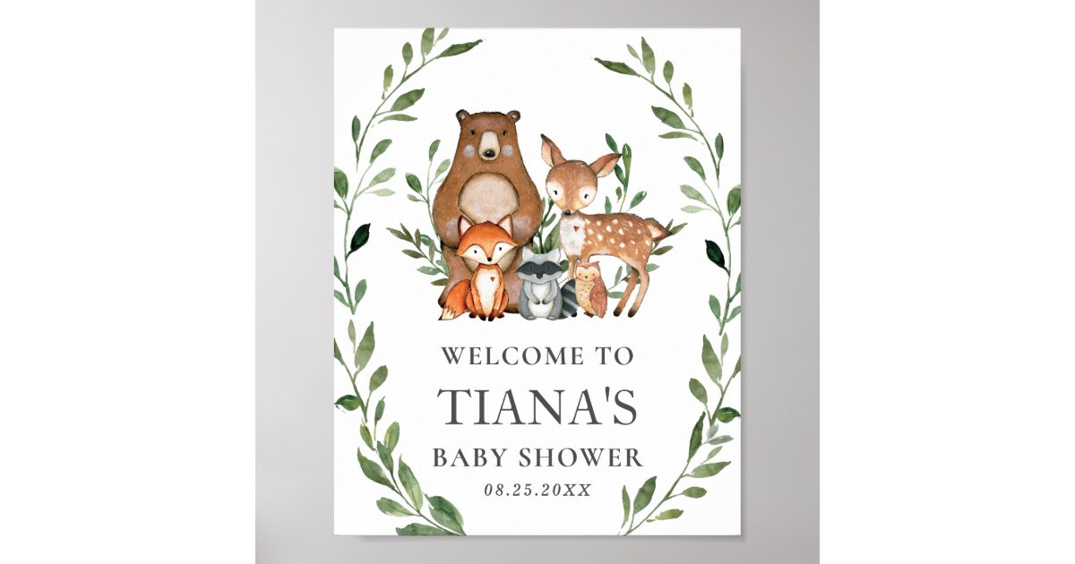 Woodland Animals Greenery Baby Shower Welcome Sign | Zazzle.com