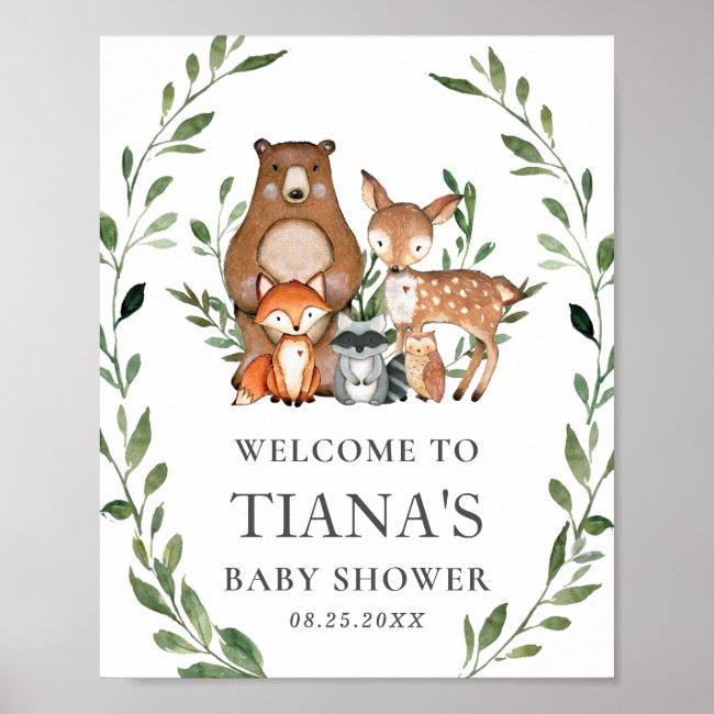 Woodland Animals Greenery Baby Shower Welcome Sign