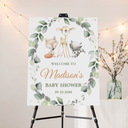 Woodland Animals Greenery Baby Shower Welcome Sign