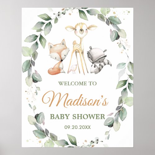 Woodland Animals Greenery Baby Shower Welcome Sign