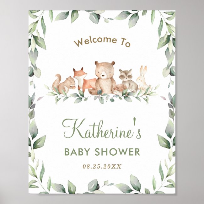 Woodland Animals Greenery Baby Shower Welcome Sign