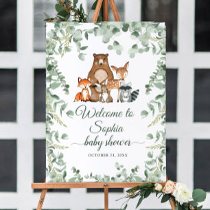 Woodland Animals Greenery Baby Shower Welcome Sign
