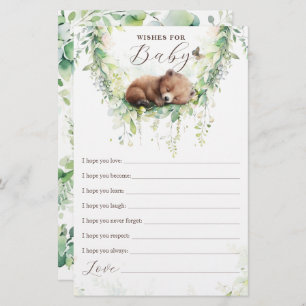 Woodland Animals Greenery Baby Shower Wishes Game