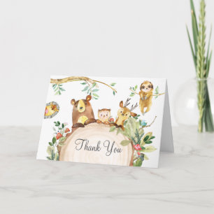 Woodland Animals Greenery Birthday Baby Shower Letterpress Thank You Card