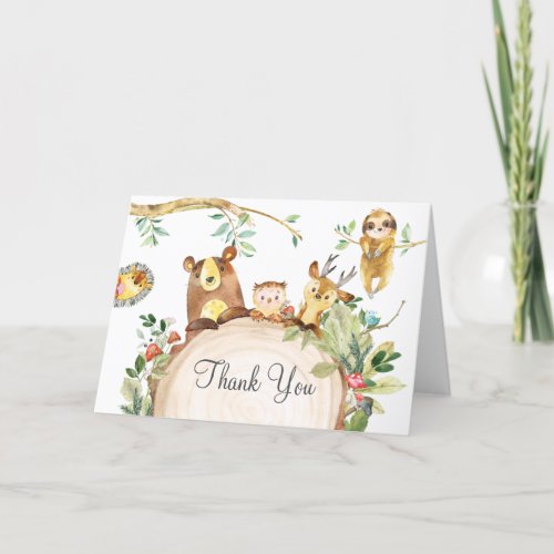 Woodland Animals Greenery Birthday Baby Shower Thank You Card